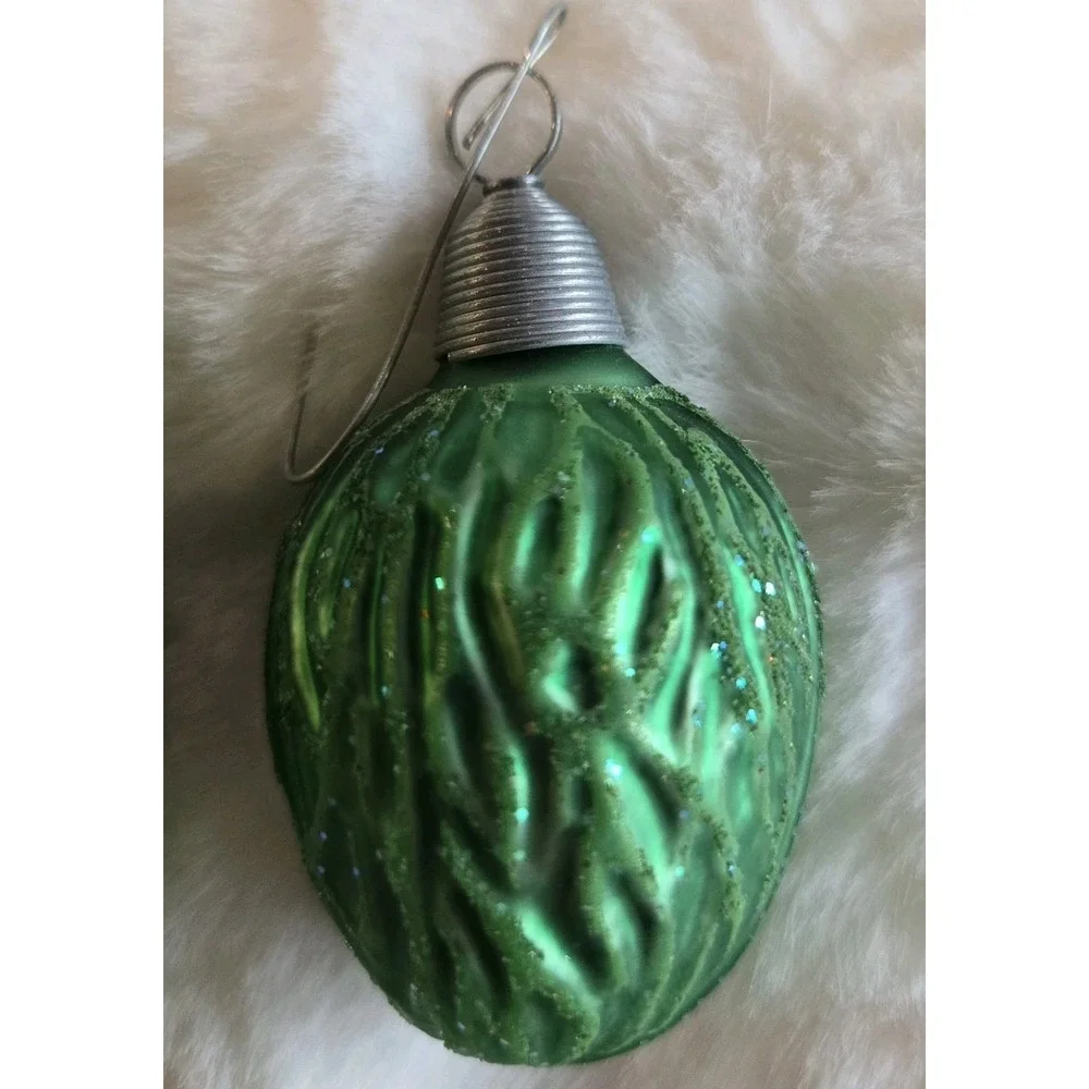 Vintage Green Sparkly Almond Texture Ornament Japan Holiday Decor